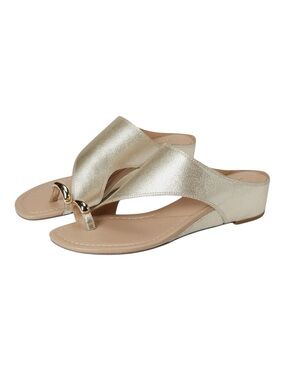 Donald Pliner Vesna Toe Ring Wedge Sandals Gold Leather Shoes Womens 8 Capsule